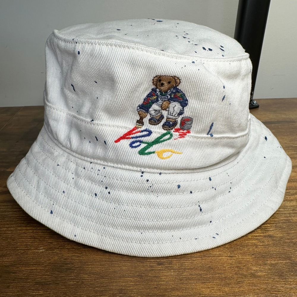 Polo Ralph Lauren Paint Splatter Polo Bear Bucket Hat White SM 58cm
